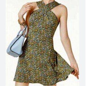 Michael Michael Kors Quinn Cross Neck Sleeveless Floral Print Dress S EUC